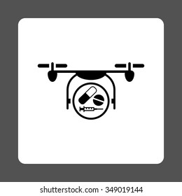Medication Air Drone vector icon. Style is flat rounded square button, black and white colors, gray background.