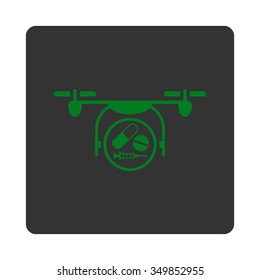 Medication Air Drone vector icon. Style is flat rounded square button, green and gray colors, white background.