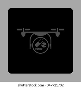Medication Aircraft vector icon. Style is flat rounded square button, gray and black colors, silver background.