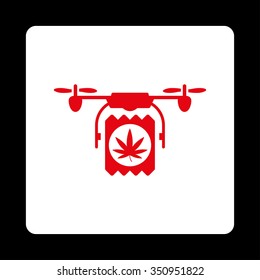 Medication Airdrone Shipment vector icon. Style is flat rounded square button, red and white colors, black background.