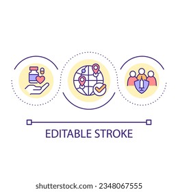 Medication availability loop concept icon. Distribution and logistic. Healthcare and pharmacology abstract idea thin line illustration. Isolated outline drawing. Editable stroke. Arial font used