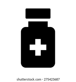 Medication bottle or drug pill bottle flat vector icon for apps and websites