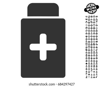 Medication Bottle icon with black bonus people pictograms. Medication Bottle vector illustration style is a flat gray iconic element for web design, app user interfaces.