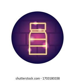 medication bottle icon over white background, neon style, vector illustration