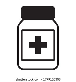 medication bottle icon over white background, line style, vector illustration