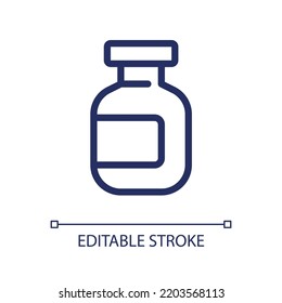 Medication bottle pixel perfect linear ui icon. Drug package. Liquid remedy and solid tablets. GUI, UX design. Outline isolated user interface element for app and web. Editable stroke. Arial font used