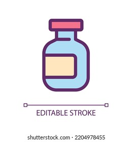 Medication bottle pixel perfect RGB color ui icon. Drug package. Liquid remedy. Simple filled line element. GUI, UX design for mobile app. Vector isolated pictogram. Editable stroke. Arial font used