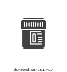 Medication bottle vector icon. filled flat sign for mobile concept and web design. Pill bottle simple glyph icon. Symbol, logo illustration. Pixel perfect vector graphics