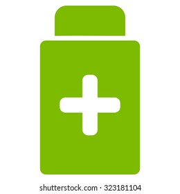 Medication Bottle vector icon. Style is flat symbol, eco green color, rounded angles, white background.