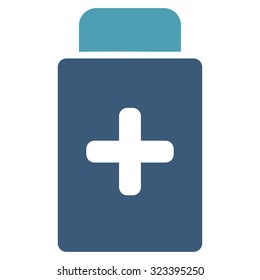 Medication Bottle vector icon. Style is bicolor flat symbol, cyan and blue colors, rounded angles, white background.
