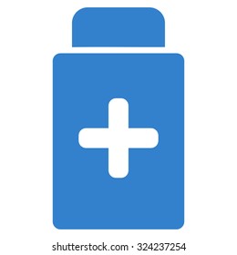 Medication Bottle vector icon. Style is flat symbol, cobalt color, rounded angles, white background.