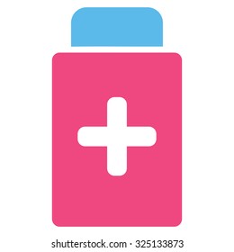 Medication Bottle vector icon. Style is bicolor flat symbol, pink and blue colors, rounded angles, white background.