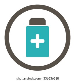 Medication Bottle vector icon. Style is bicolor flat rounded symbol, grey and cyan colors, rounded angles, white background.