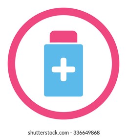 Medication Bottle vector icon. Style is bicolor flat rounded symbol, pink and blue colors, rounded angles, white background.