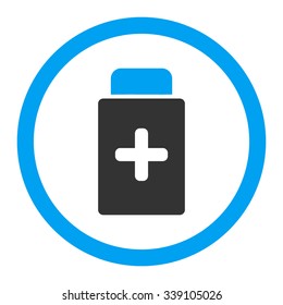 Medication Bottle vector icon. Style is bicolor flat rounded symbol, blue and gray colors, rounded angles, white background.