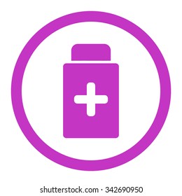 Medication Bottle vector icon. Style is flat rounded symbol, violet color, rounded angles, white background.