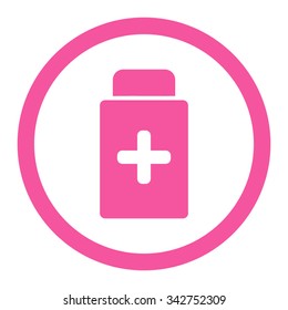 Medication Bottle vector icon. Style is flat rounded symbol, pink color, rounded angles, white background.