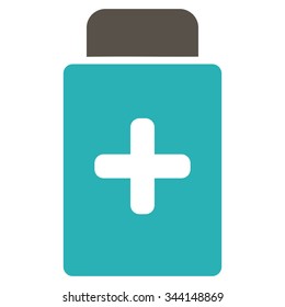 Medication Bottle vector icon. Style is bicolor flat symbol, grey and cyan colors, rounded angles, white background.