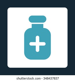 Medication Bottle vector icon. Style is flat rounded square button, blue and white colors, dark blue background.