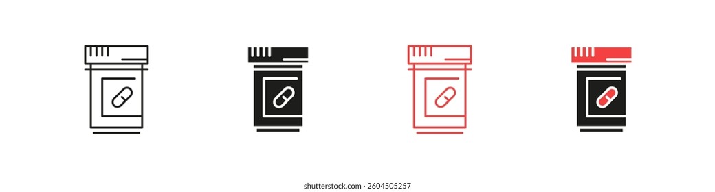 Medication can with pills. Pharmaceutical container icons