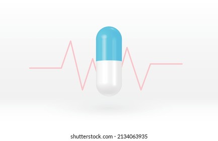 Medication Capsules, Pills to normalize heart rate on white background