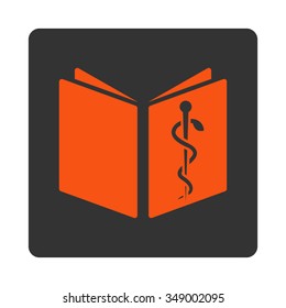 Medication Catalog vector icon. Style is flat rounded square button, orange and gray colors, white background.