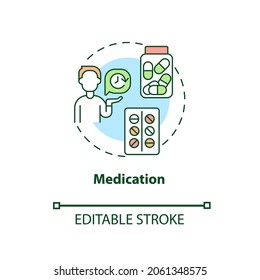 Medication concept icon. Treatment for ADHD in adults abstract idea thin line illustration. Stimulant, nonstimulant drug. Antidepressants intake. Vector isolated outline color drawing. Editable stroke