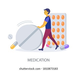 Medication concept on white background, flat design vector illustration