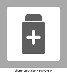 Medication Container vector icon. Style is flat rounded square button, dark gray and white colors, silver background.