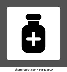 Medication Container vector icon. Style is flat rounded square button, black and white colors, gray background.