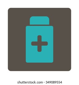 Medication Container vector icon. Style is flat rounded square button, cyan and grey colors, white background.