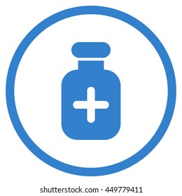 Medication Container vector icon. Style is flat circled symbol, cobalt color, rounded angles, white background.