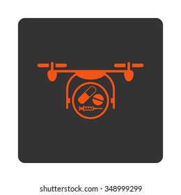 Medication Copter vector icon. Style is flat rounded square button, orange and gray colors, white background.