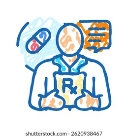 aconselhamento medicação farmacêutico ícone doodle esboço vetor. aconselhamento medicação farmacêutico sinal.