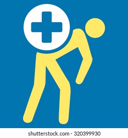 Medication Courier vector icon. Style is bicolor flat symbol, yellow and white colors, rounded angles, blue background.