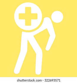 Medication Courier vector icon. Style is flat symbol, white color, rounded angles, yellow background.