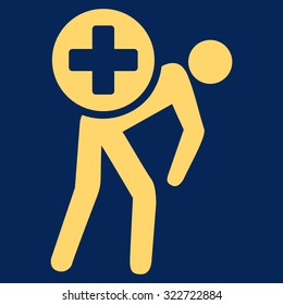 Medication Courier vector icon. Style is flat symbol, yellow color, rounded angles, blue background.