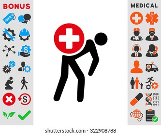 Medication Courier vector icon. Style is bicolor flat symbol, intensive red and black colors, rounded angles, white background.