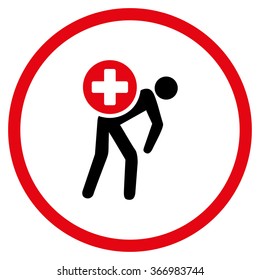 Medication Courier vector icon. Style is bicolor flat circled symbol, intensive red and black colors, rounded angles, white background.