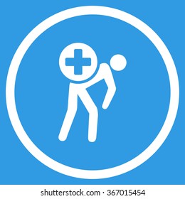 Medication Courier vector icon. Style is flat circled symbol, white color, rounded angles, blue background.
