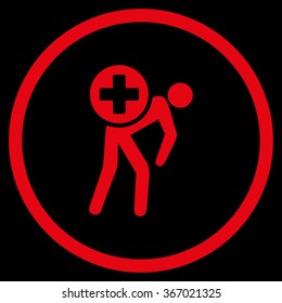 Medication Courier vector icon. Style is flat circled symbol, red color, rounded angles, black background.