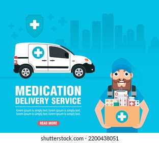 Medication delivery service concept modern design flat. Vector illustration