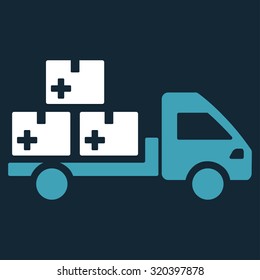 Medication Delivery vector icon. Style is bicolor flat symbol, blue and white colors, rounded angles, dark blue background.