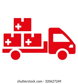 Medication Delivery vector icon. Style is flat symbol, red color, rounded angles, white background.