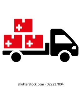 Medication Delivery vector icon. Style is bicolor flat symbol, intensive red and black colors, rounded angles, white background.