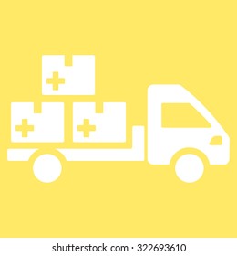 Medication Delivery vector icon. Style is flat symbol, white color, rounded angles, yellow background.
