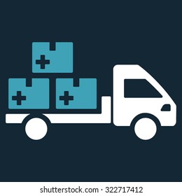 Medication Delivery vector icon. Style is bicolor flat symbol, blue and white colors, rounded angles, dark blue background.