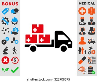 Medication Delivery vector icon. Style is bicolor flat symbol, intensive red and black colors, rounded angles, white background.