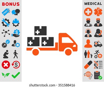 Medication Delivery vector icon. Style is bicolor flat symbol, orange and gray colors, rounded angles, white background.