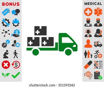Medication Delivery vector icon. Style is bicolor flat symbol, green and gray colors, rounded angles, white background.